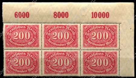 Германия 1922 г. • Mi# 220 • 200 марок • стандарт • блок 6 марок • MNH OG XF+ ( кат.- € 5+ )