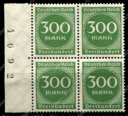 Германия 1923 г. • Mi# 270 • 300 марок • стандарт • № кв. блок • MNH OG XF+