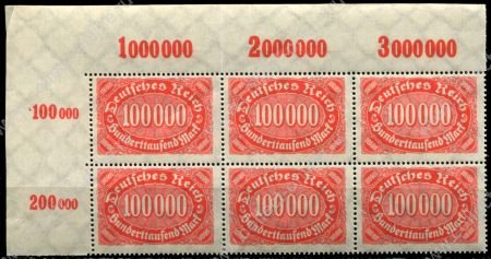 Германия 1922-1923 гг. • Mi# 257 • 100 тыс. марок • стандарт • блок 6 марок • MNH OG XF+