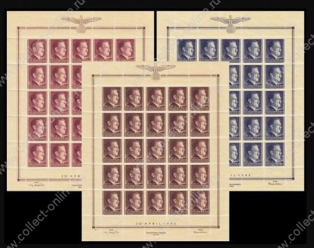 Германия 3-й рейх • Генерал-Губернаторство 1942 г. • Mi# 89-91 • Адольф Гитлер • 53-й день рождения • полн. серия • листы 25 марок • MNH OG XF