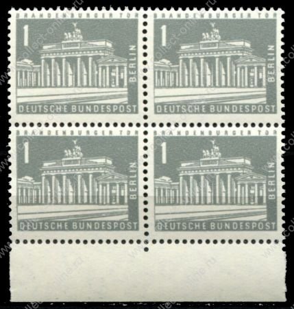 Западный Берлин 1956-1962 гг. • Mi# 140 • 1 pf. • Бранденбургские ворота • кв.блок • MNH OG XF+