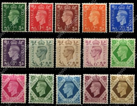 Великобритания 1937-1947 гг. • Gb# 462-75 • ½ d. - 1 sh. • Георг VI • стандарт • полн. серия • MLH OG VF ( кат. - £50 )