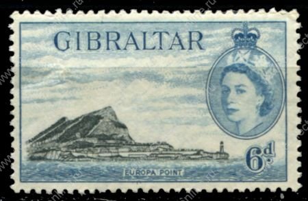 Гибралтар 1953-1959 гг. • Gb# 153 • 6 d. • Елизавета II • осн. выпуск • мыс Европа • MNH OG F-VF ( кат. - £6 )