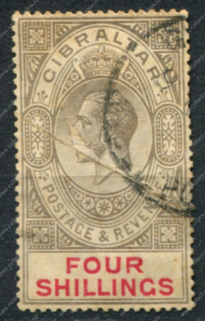 Гибралтар 1912-1924 гг. • Gb# 83 • 4 sh. • Георг V • стандарт • Used VG* ( кат. - £60 )