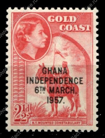 Гана 1957 г. • Gb# 174 • 2½ d. • Независимость • надп. на м. Голд Кост • доп. выпуск(1958 г.) • MNH OG VF