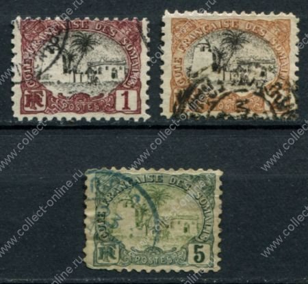 Берег Сомали 1903 г. • Iv# 53-4,56 • 1,2 и 5 c. • осн. выпуск • мечеть в Таджуре • Used F-VF ( кат. - €6 )