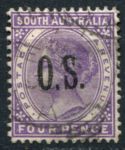 Южная Австралия 1891-1899 гг. • GB# O69 • 4 d. • надпечатка "O.S."(тип II) • перф. 13 • официальная почта • Used VF