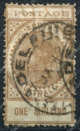 Южная Австралия 1902-1904 гг. • GB# 275 • 1 sh. • Королева Виктория • "тонкие буквы" • стандарт • Used VF ( кат. - £7 )