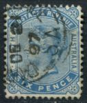 Южная Австралия 1883-1899 гг. • GB# 194 • 6 d. • Королева Виктория • перф. 13 • стандарт • Used VF