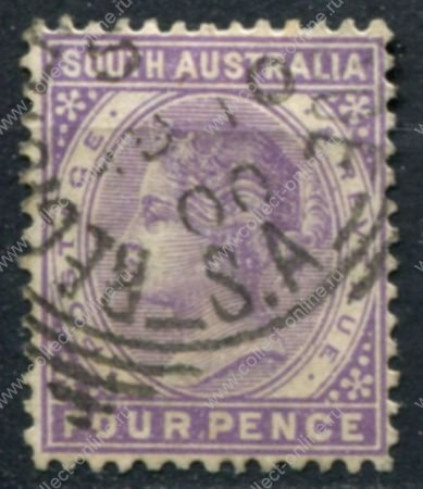 Южная Австралия 1883-1899 гг. • GB# 193 • 4 d. • Королева Виктория • перф. 13 • стандарт • Used VF