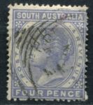 Южная Австралия 1883-1899 гг. • GB# 189a • 4 d. • Королева Виктория • перф. 15 • стандарт • Used F-VF ( кат. - £4 )