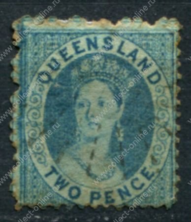 Квинсленд 1868-1874 гг. • GB# 75 • 2 d. • Королева Виктория • перф. 12 (pl. II) • стандарт • Used VF ( кат. - £70 )