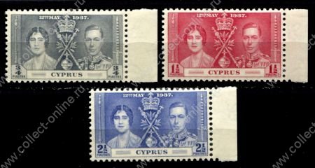 Кипр 1937 г. • Gb# 148-150 • Коронация Георга VI • полн. серия • MNH OG XF+