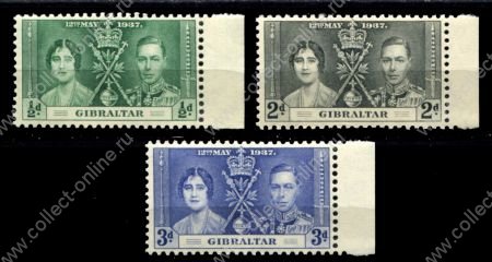 Гибралтар 1937 г. • Gb# 118-120 • ½ - 3 d. • Коронация Георга VI • полн. серия • MNH OG XF+ ( кат. - £6 )