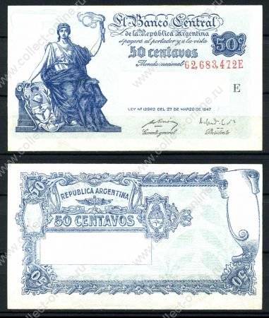 АРГЕНТИНА 1948-50гг. P# 256 / 50 ЦЕНТАВОС / UNC- ПРЕСС-